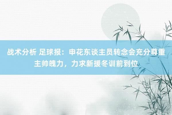 战术分析 足球报：申花东谈主员转念会充分尊重主帅魄力，力求新援冬训前到位