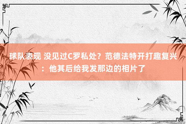 球队表现 没见过C罗私处？范德法特开打趣复兴：他其后给我发那边的相片了