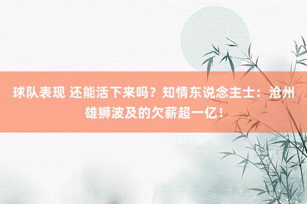 球队表现 还能活下来吗？知情东说念主士：沧州雄狮波及的欠薪超一亿！