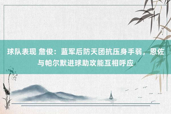 球队表现 詹俊：蓝军后防天团抗压身手弱，恩佐与帕尔默进球助攻能互相呼应